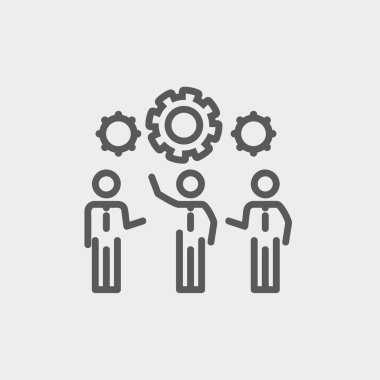 Bir dişli makine ince çizgi simgesinin holding iş adamları