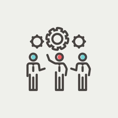 Bir dişli makine ince çizgi simgesinin holding iş adamları