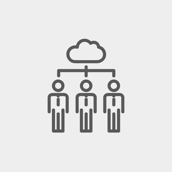 Tre uomini d'affari sotto la nuvola sottile icona linea — Vettoriale Stock
