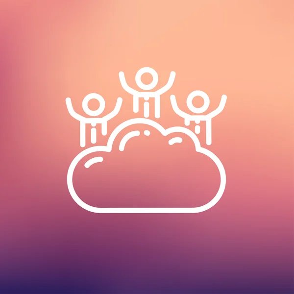 Three men on a cloud thin line icon — Stock Vector