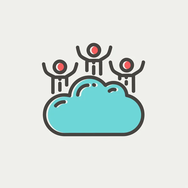 Tres hombres en un icono de línea delgada nube — Vector de stock