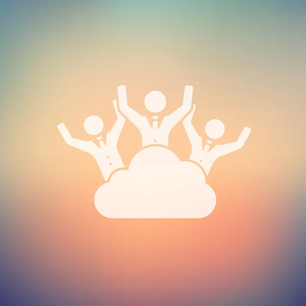 Three happy men on a cloud in flat style icon — Stock Vector