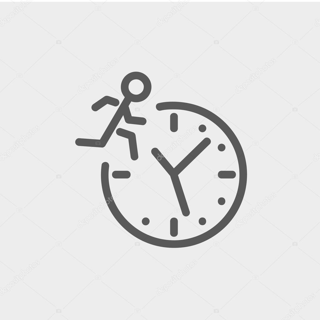 Man running on time thin line icon