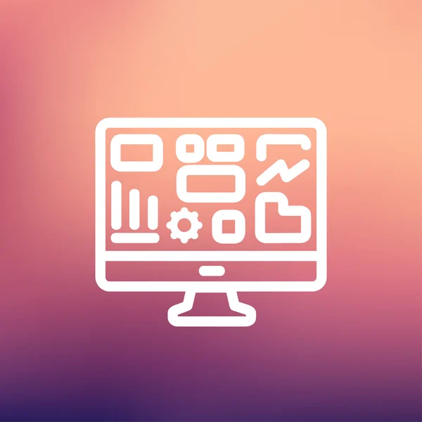 Monitor con gráfico de negocios icono de línea delgada — Archivo Imágenes Vectoriales