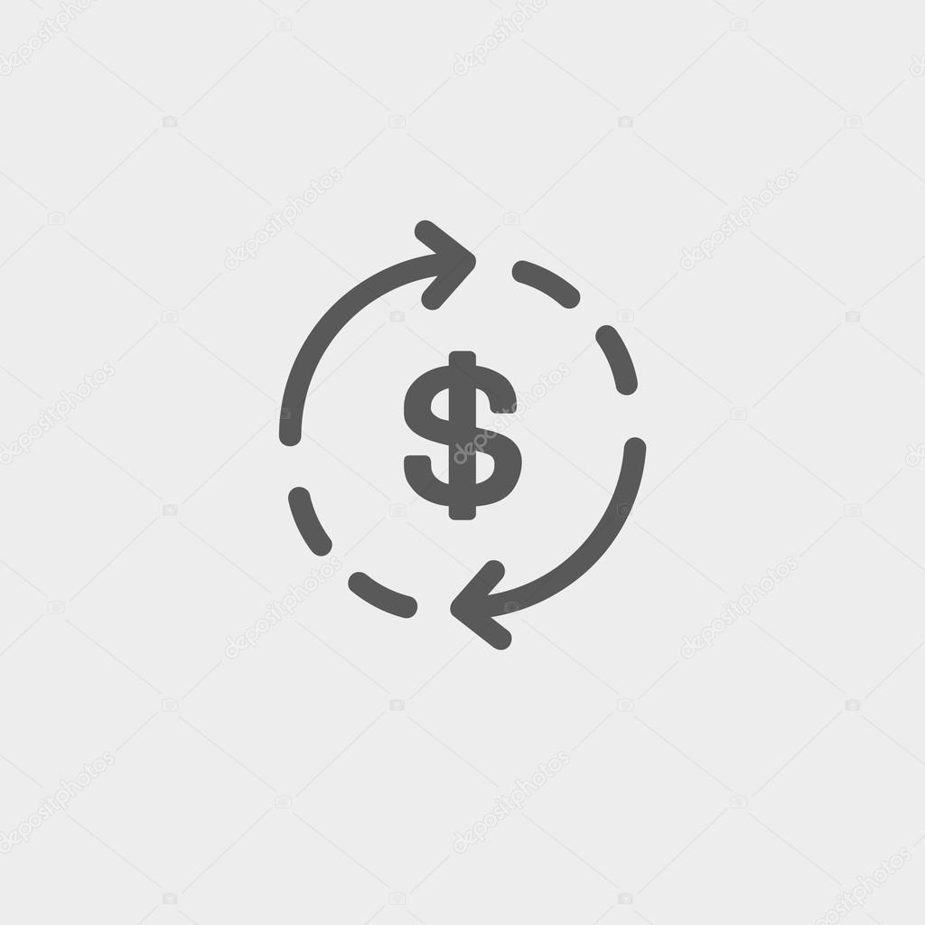 Money dollar symbol with arrow thin line icon