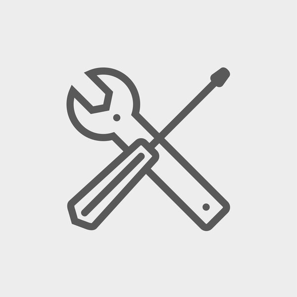 Винт водителя и гаечный ключ значок тонкой линии
