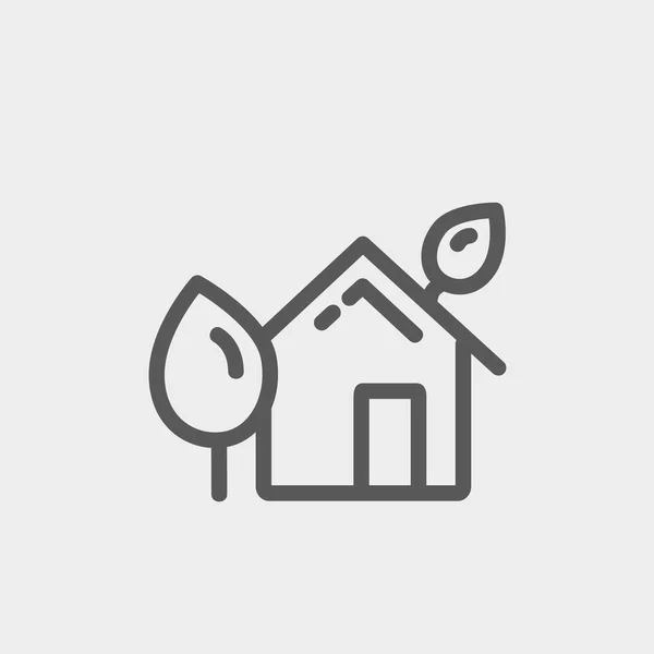 Huis met bladeren dunne lijn pictogram — Stockvector