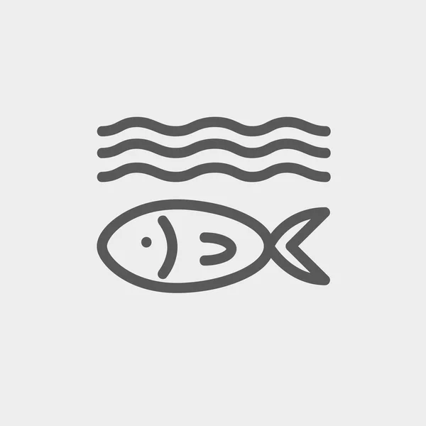 鱼在水细线图标下 — 图库矢量图片