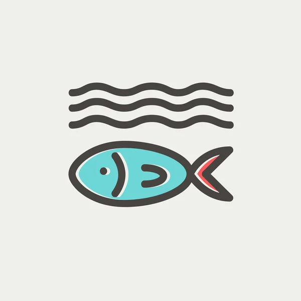 Ikan di bawah ikon garis tipis air - Stok Vektor