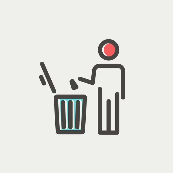 Man throwing garbage in a bin thin line icon — Stock Vector