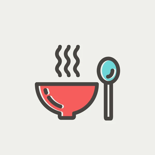 Миска гарячого супу з тонкою лінією ложки — стоковий вектор