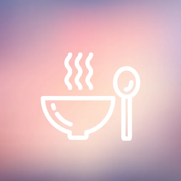 Tigela de sopa quente com colher linha fina — Vetor de Stock