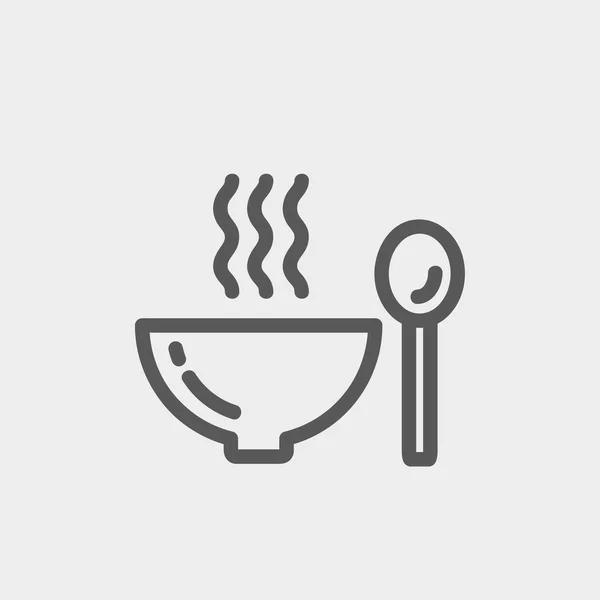 Bol de soupe chaude avec cuillère ligne mince — Image vectorielle