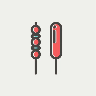 Izgara domuz eti ve hotdog ince çizgi simgesi