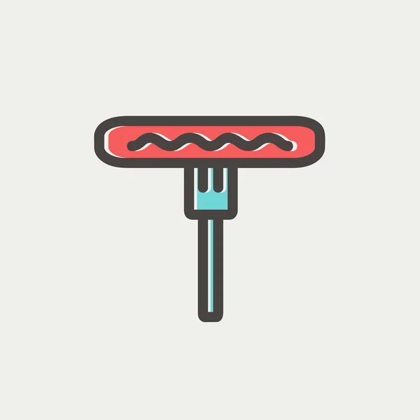 Hotdog på gaffel tunn linje-ikonen — Stock vektor