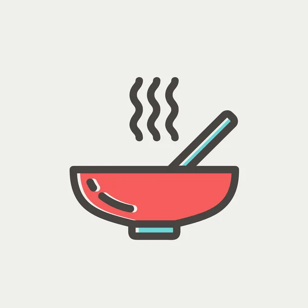 Comida caliente en bowl icono de línea delgada — Vector de stock
