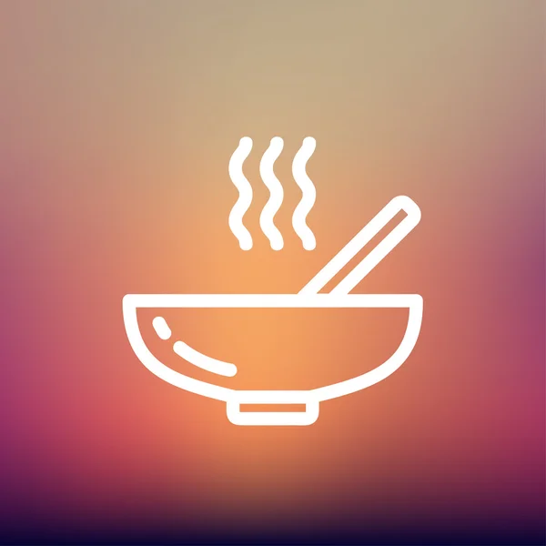 Repas chaud dans un bol icône de ligne mince — Image vectorielle
