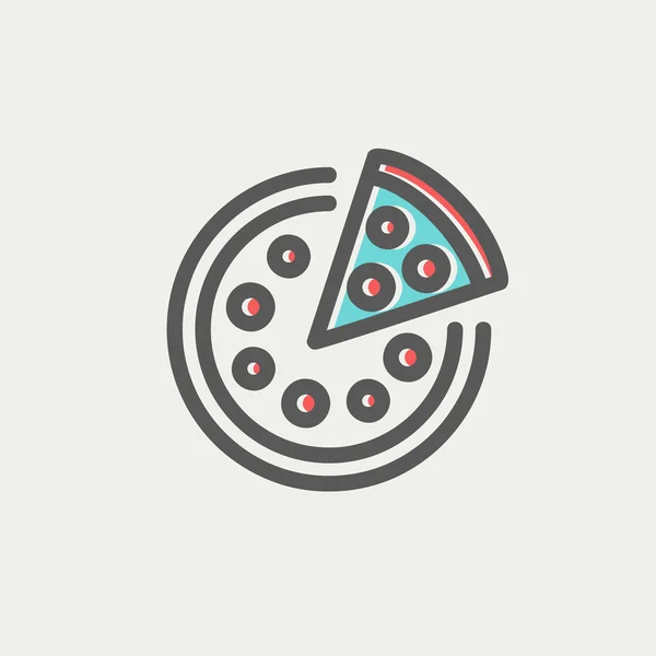 Pizza entière avec tranche mince icône de ligne — Image vectorielle