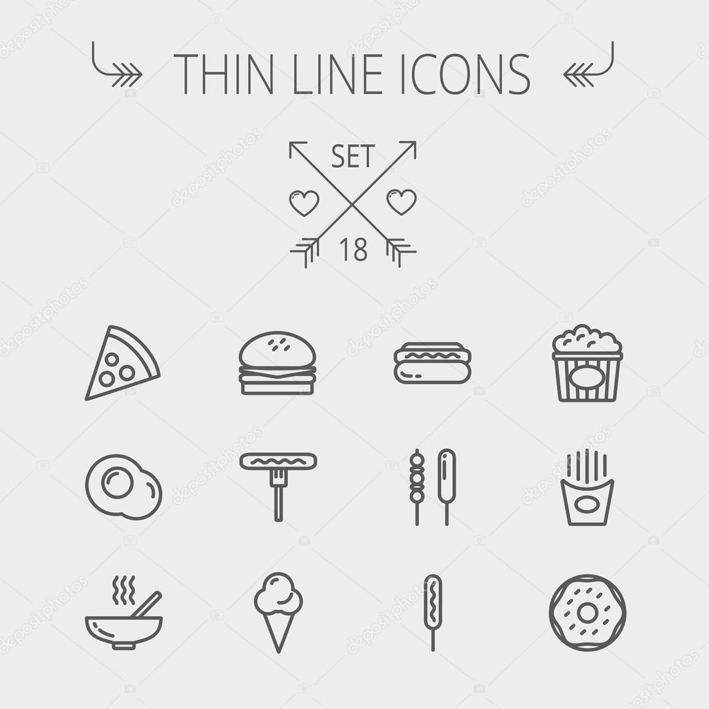 Food and drink thin line icon set