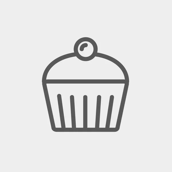 ラズベリーの細い線アイコンのカップケーキ — ストックベクタ
