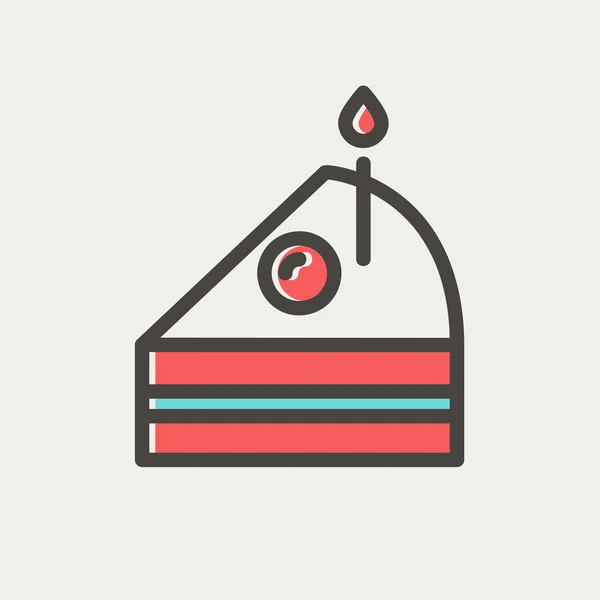 Rebanada de pastel con vela icono de línea delgada — Vector de stock