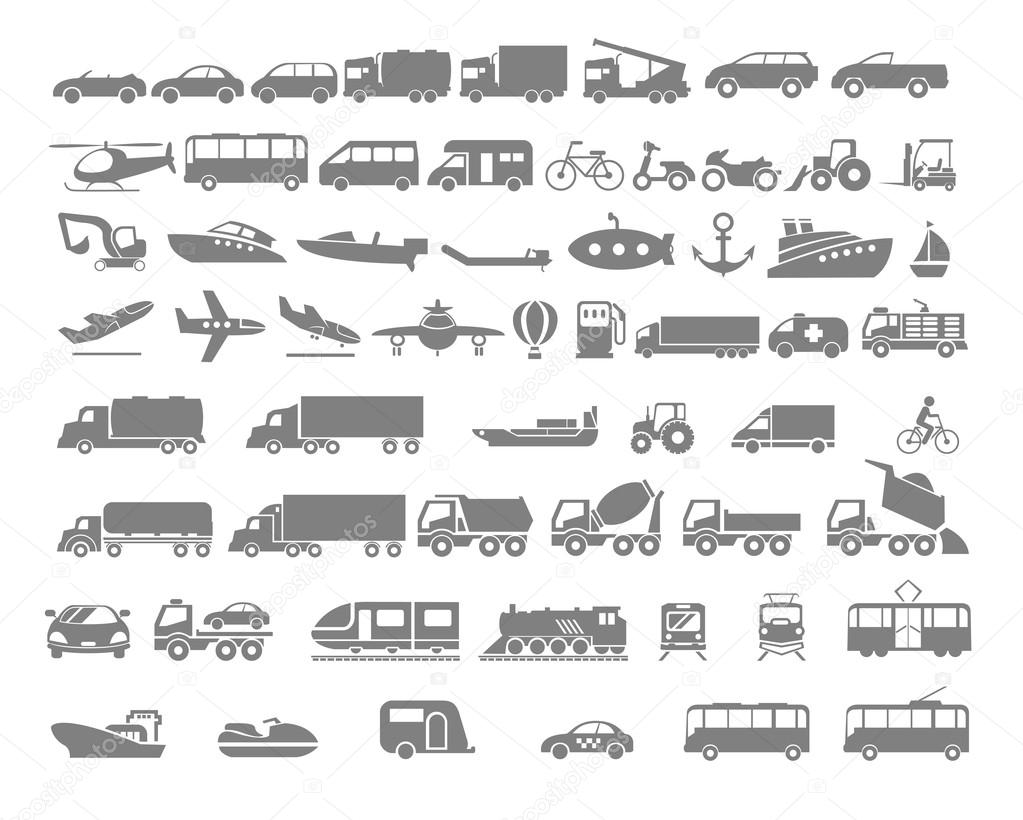 Vehicle and Transportation flat icon set