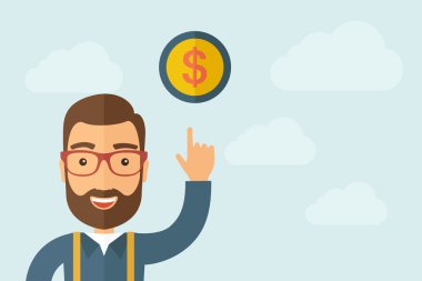 Dolar sikke simge işaret eden adam