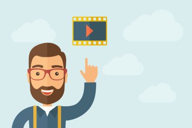 Man pointing the film strrip icon clipart