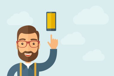 Adam akıllı telefon simgesini işaret