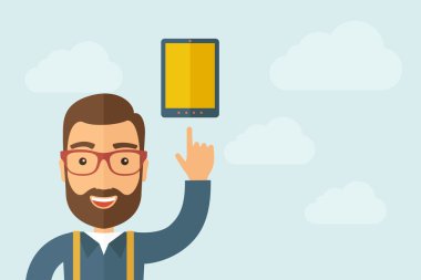 Dokunmatik ekran tablet simgesini işaret eden adam