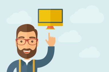 Monitör simgesini işaret eden adam