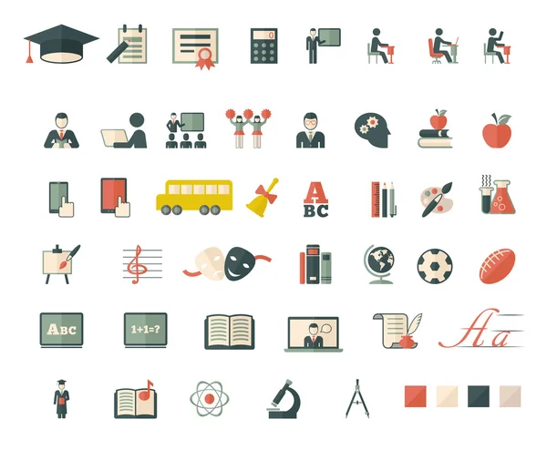 Set di icone piatte scuola e istruzione — Vettoriale Stock
