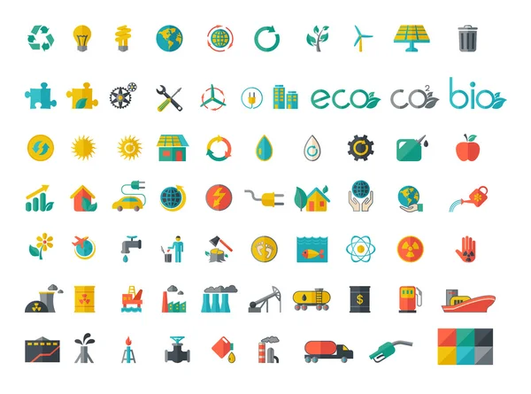 Colección de iconos planos de ecología — Vector de stock