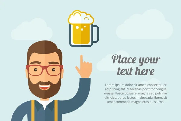 Homme pointant la tasse de bière icône — Image vectorielle