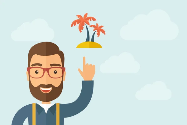 Homme pointant l'icône des 2 palmiers — Image vectorielle