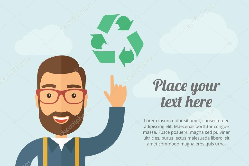 Man pointing the recycle icon