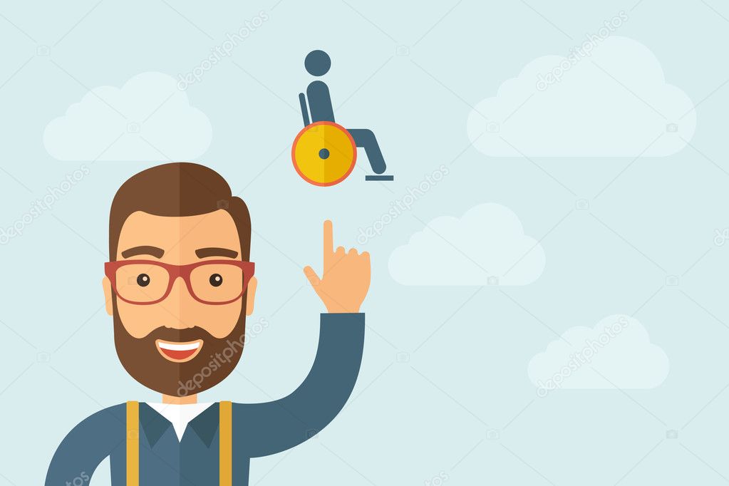 Man pointing the man in a wheelchair icon