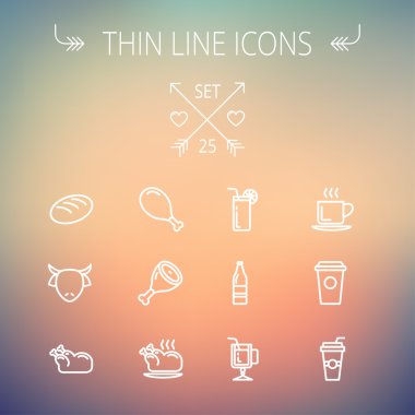 Yiyecek ve içecek ince çizgi Icon set