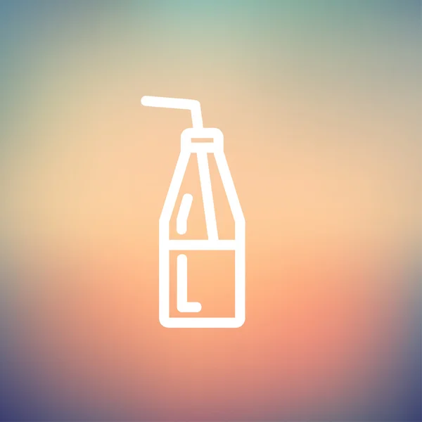 Botella de leche con paja icono de línea delgada — Archivo Imágenes Vectoriales
