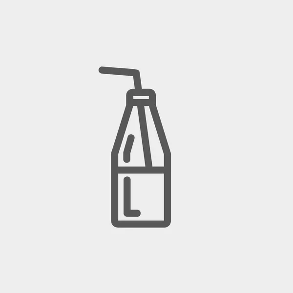 Botella de leche con paja icono de línea delgada — Vector de stock