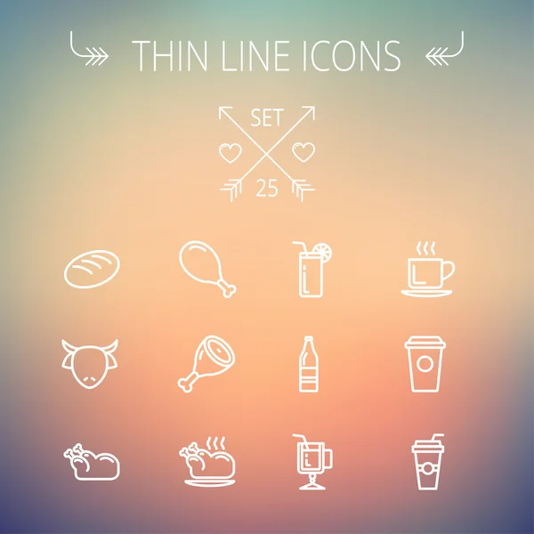 Food and drink thin line icon set — Stock Vector