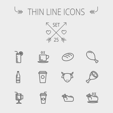 Yiyecek ve içecek ince çizgi Icon set