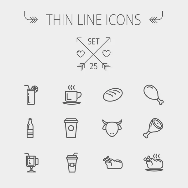 Essen und Trinken Thin Line Icon Set — Stockvektor