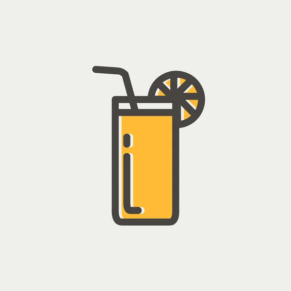 Copo de suco de laranja com bebendo palha ícone de linha fina —  Vetores de Stock