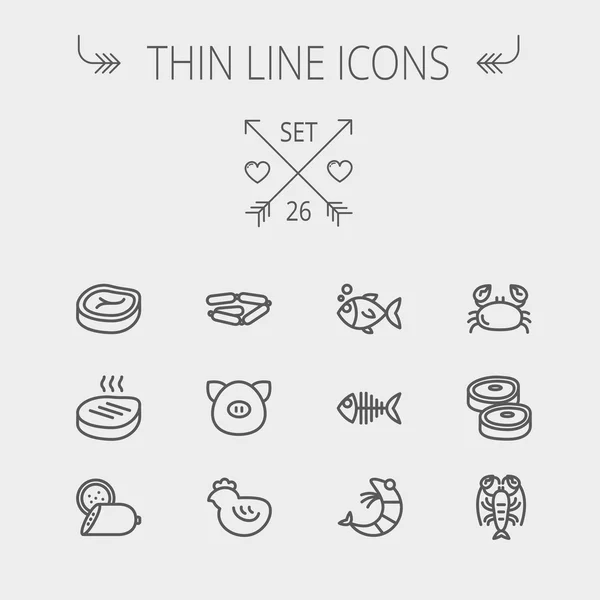 Essen und Trinken Thin Line Icon Set — Stockvektor