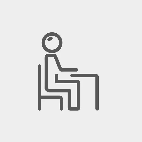 Student zittend op een stoel voor zijn dunne lijn tabelpictogram — Stockvector
