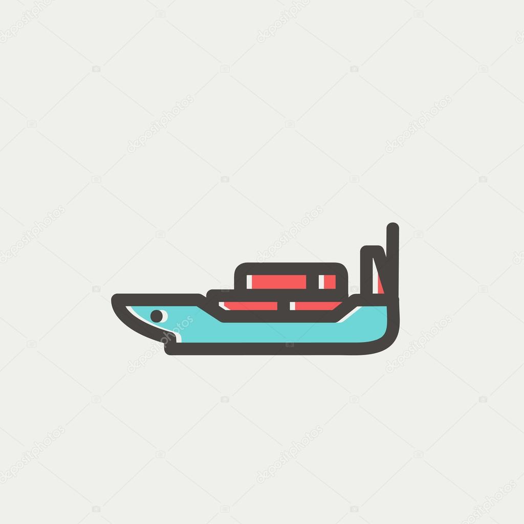 Cargo ship with container thin line icon