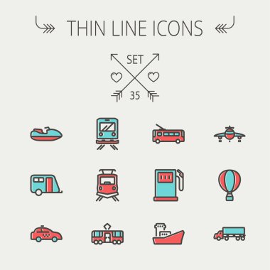Ulaşım ince çizgi Icon set
