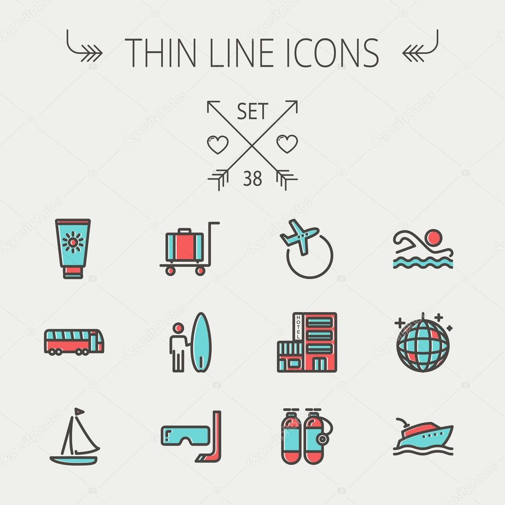 Travel thin line icon set