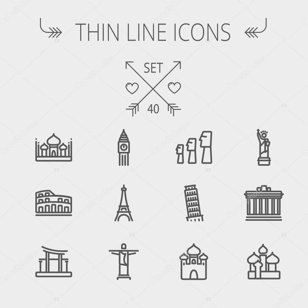 Travel thin line icon set